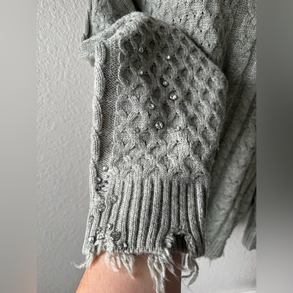 ZARA High Neck Ripped Cable Knit Sweater With Studs Size M - Picture 7 of 16